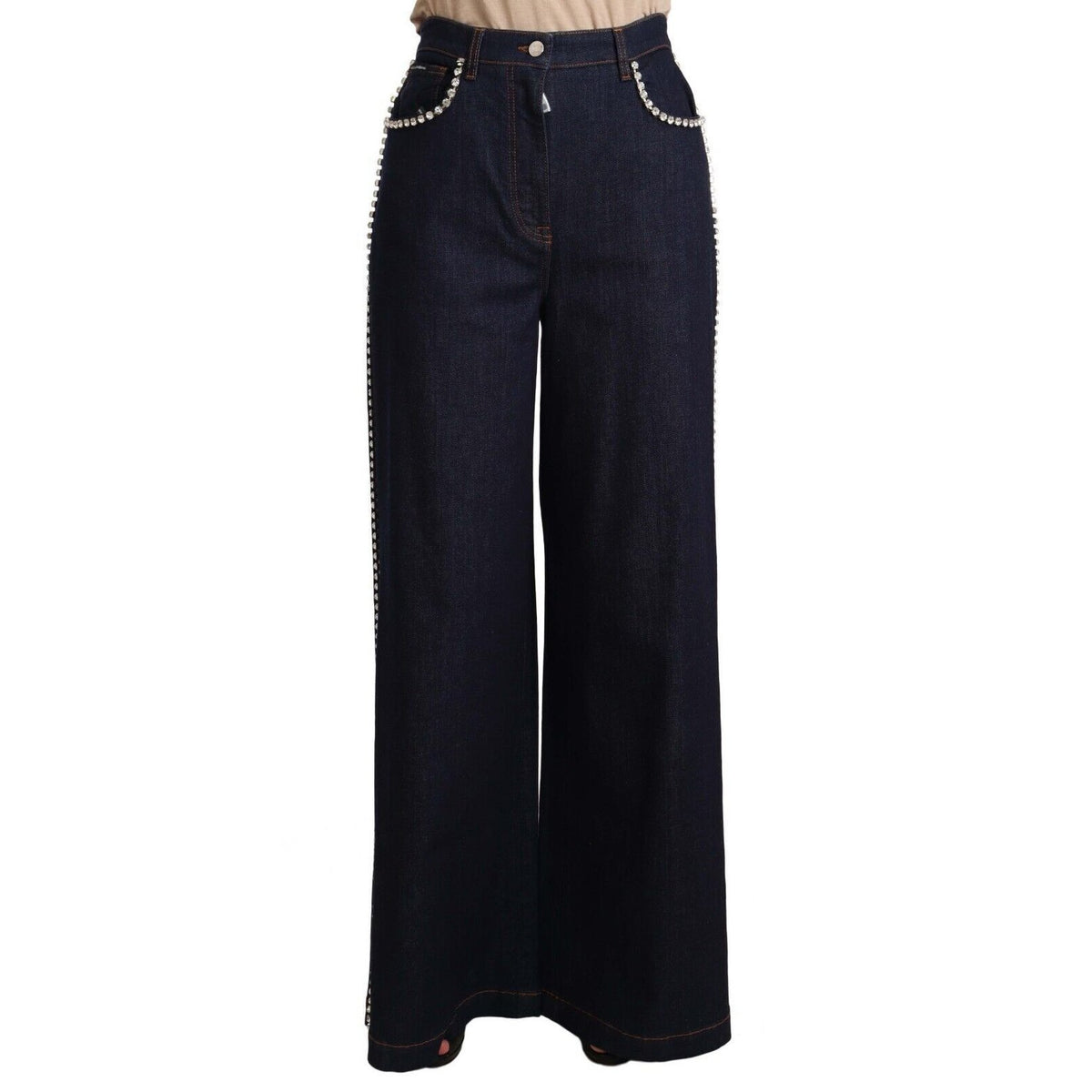 Dolce & Gabbana Dark Blue Crystal Embellished Flare Jeans
