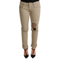 Acht Beige Denim Cotton Bottom Slim Fit Folded Pant