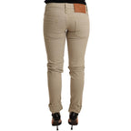 Acht Beige Denim Cotton Bottom Slim Fit Folded Pant