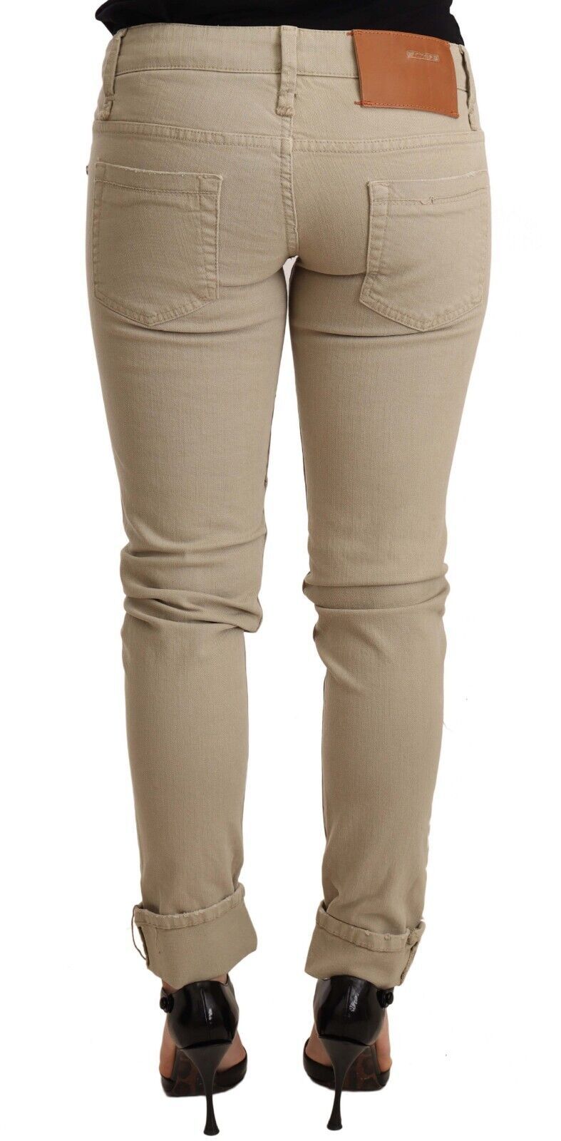 Acht Beige Denim Cotton Bottom Slim Fit Folded Pant Acht
