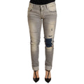 Acht Gray Cotton Slim Fit Folded Hem Women Denim Pant