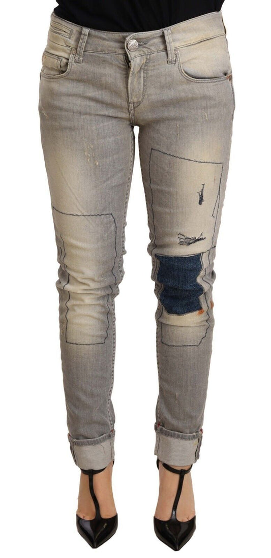 Acht Gray Cotton Slim Fit Folded Hem Women Denim Pant Acht