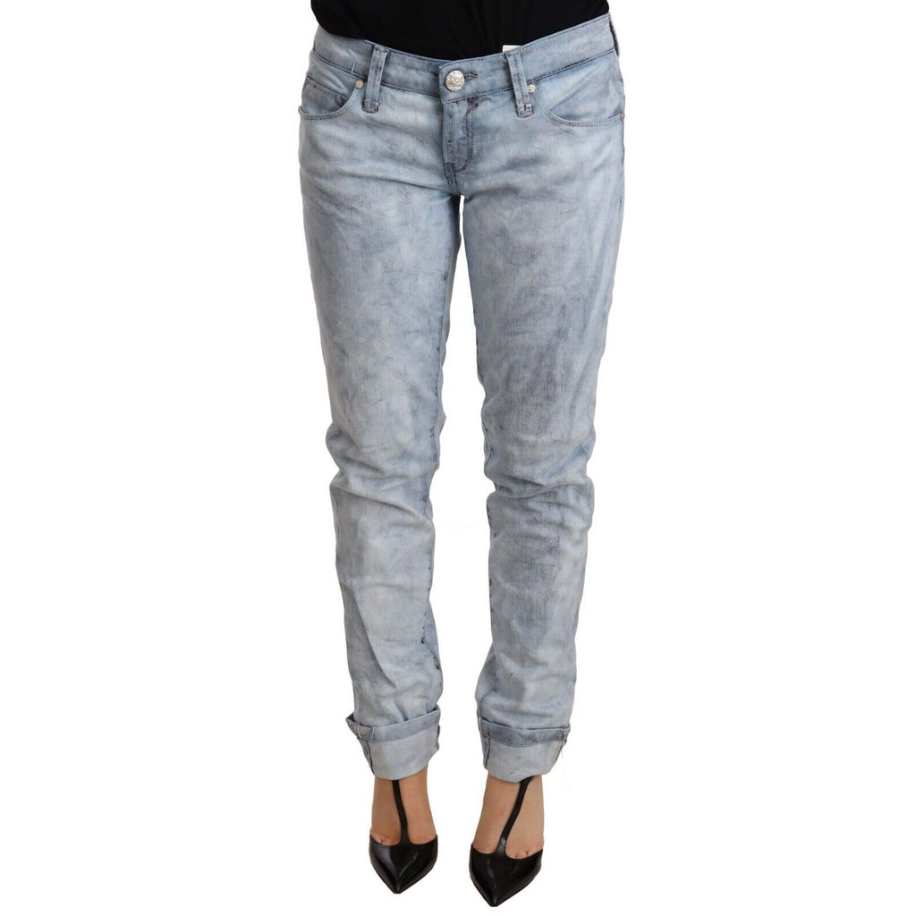 Acht Light Blue Washed Cotton Folded Hem Denim Trouser