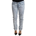 Acht Light Blue Washed Cotton Folded Hem Denim Trouser
