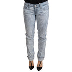 Acht Light Blue Washed Cotton Folded Hem Denim Trouser