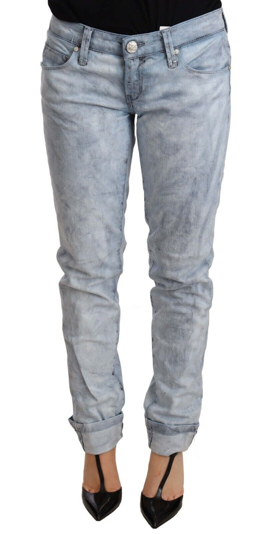Acht Light Blue Washed Cotton Folded Hem Denim Trouser Acht