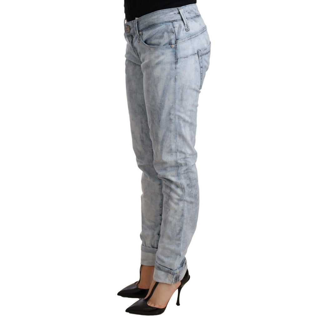 Acht Light Blue Washed Cotton Folded Hem Denim Trouser