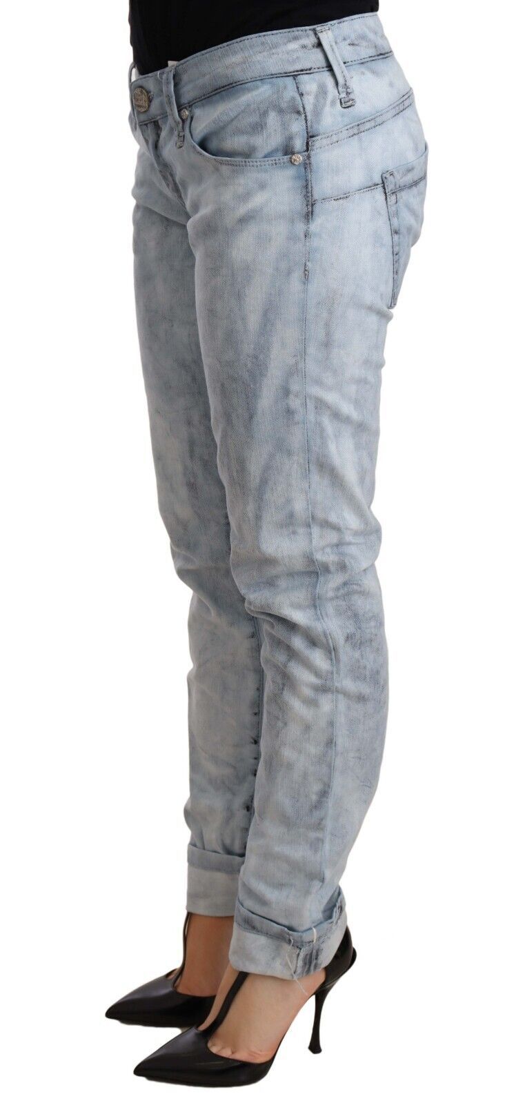Acht Light Blue Washed Cotton Folded Hem Denim Trouser Acht