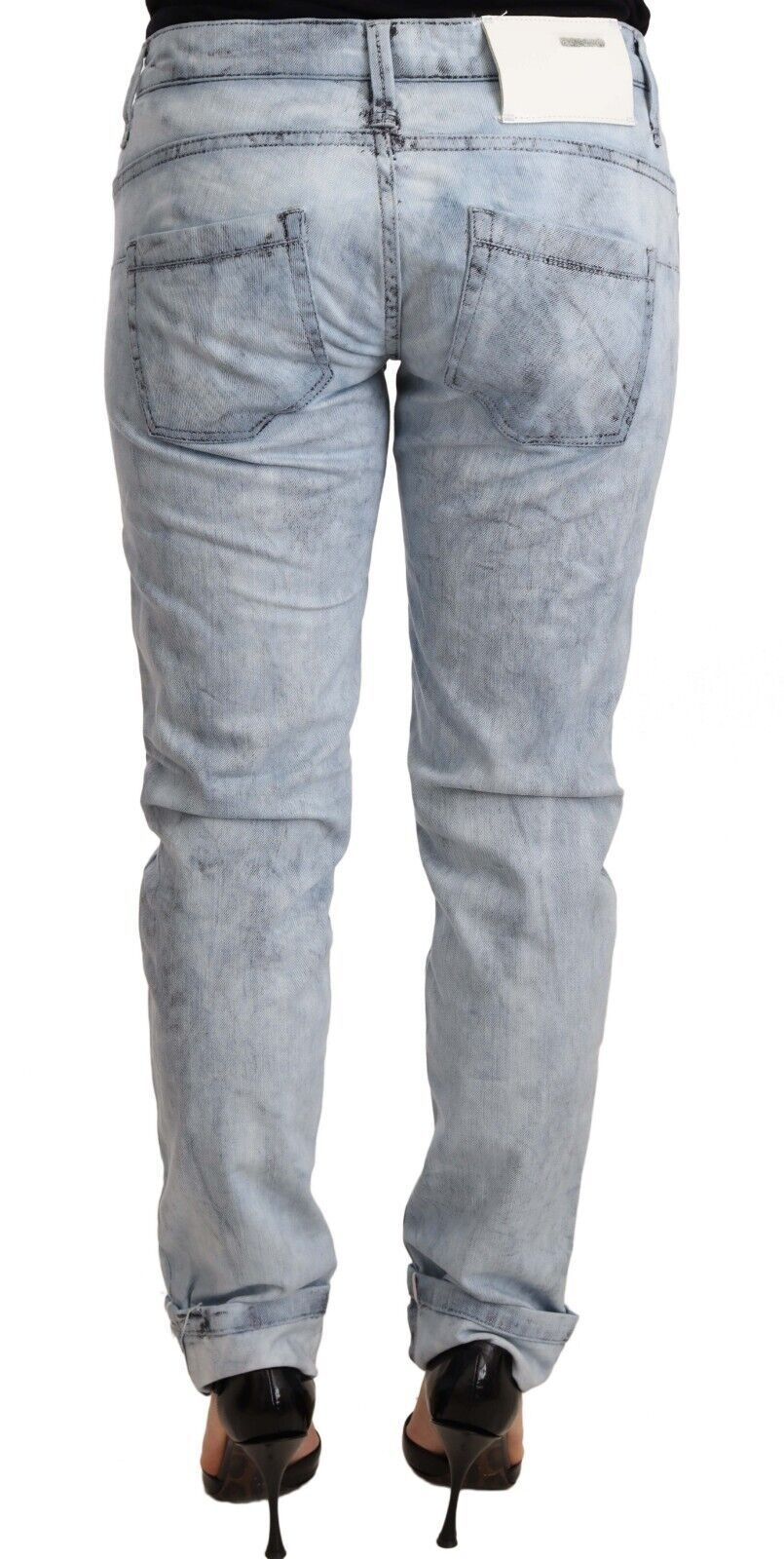Acht Light Blue Washed Cotton Folded Hem Denim Trouser Acht