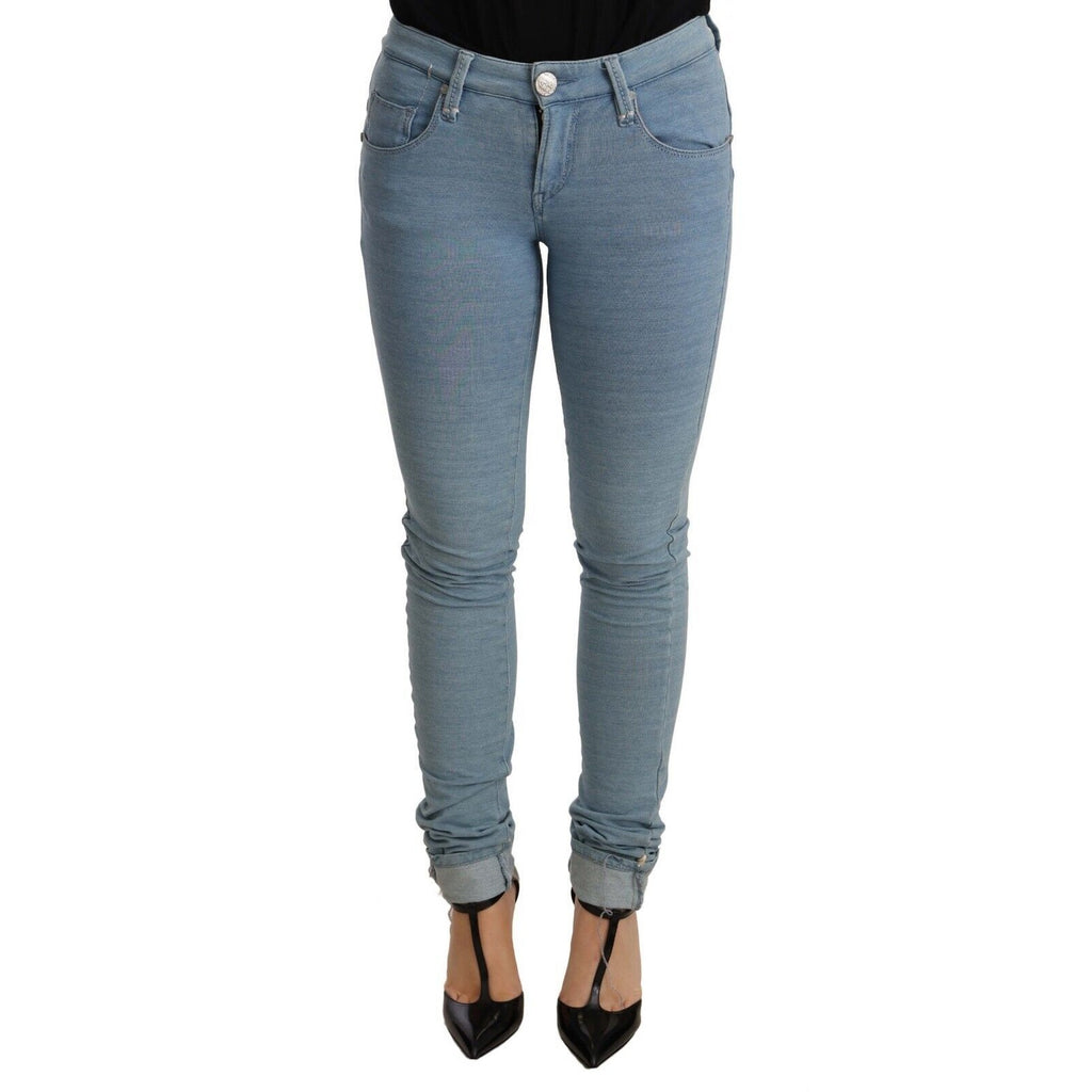 Acht Blue Cotton Stretch Hem Slim Fit Women Denim Trouser