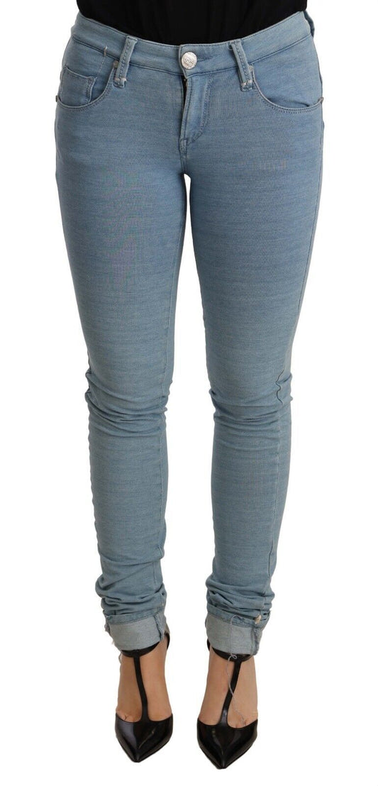Acht Blue Cotton Stretch Hem Slim Fit Women Denim Trouser Acht