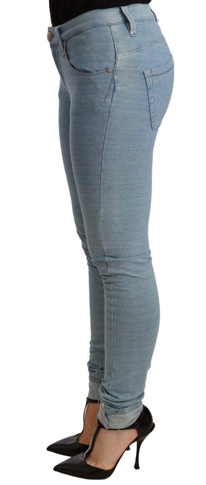 Acht Blue Cotton Stretch Hem Slim Fit Women Denim Trouser Acht