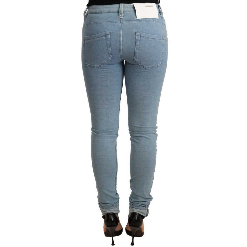 Acht Blue Cotton Stretch Hem Slim Fit Women Denim Trouser