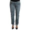 Acht Blue Washed Cotton Folded Hem Women Trouser