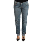 Acht Blue Washed Cotton Folded Hem Women Trouser