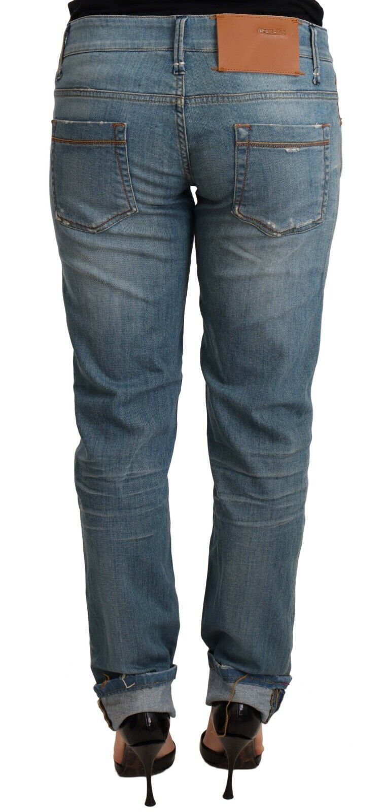Acht Blue Washed Cotton Folded Hem Women Trouser Acht