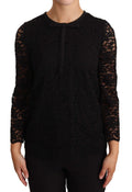 Black floral lace nylon blouse top by Dolce & Gabbana with intricate lace details and a stylish, elegant design.