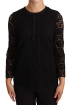 Black floral lace nylon blouse top by Dolce & Gabbana with intricate lace details and a stylish, elegant design.