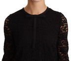 Black floral lace nylon blouse top by Dolce & Gabbana with intricate lace details and a stylish, elegant design.