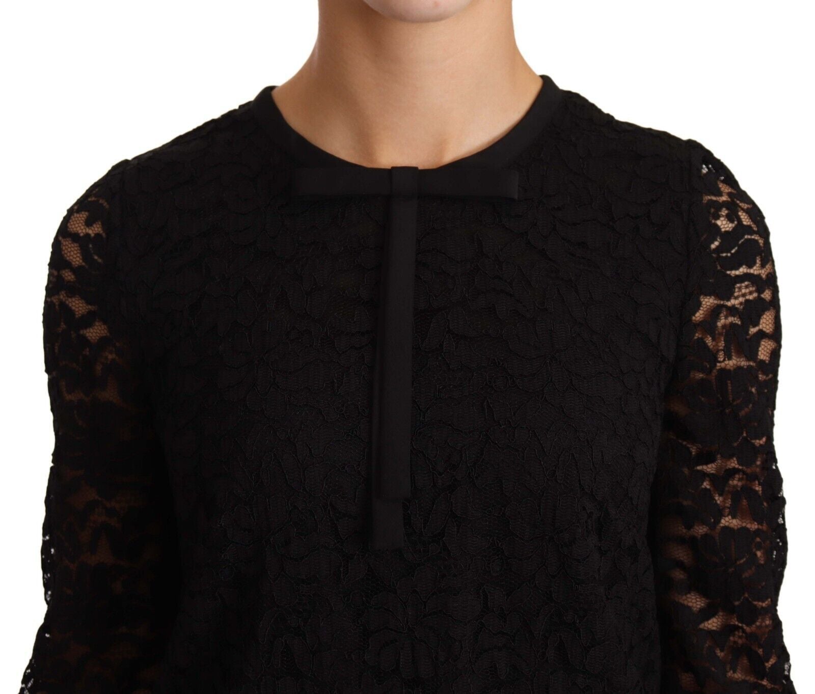 Dolce & Gabbana Black Floral Lace Nylon Blouse Top Dolce & Gabbana
