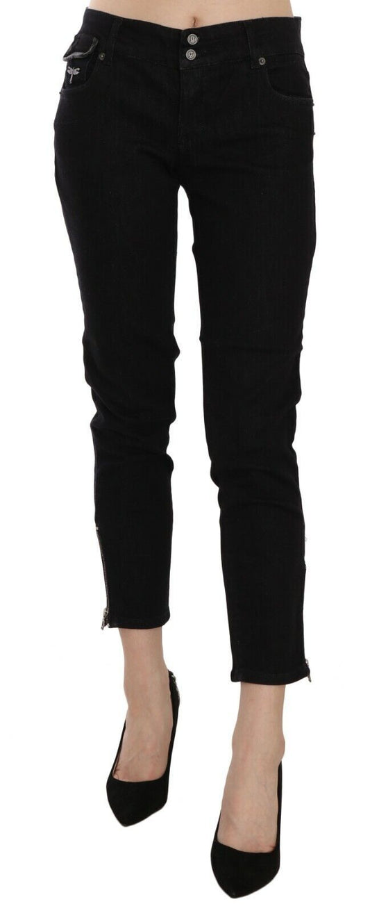 John Galliano Black Mid Waist Cropped Cut Hem Denim Casual Pants John Galliano