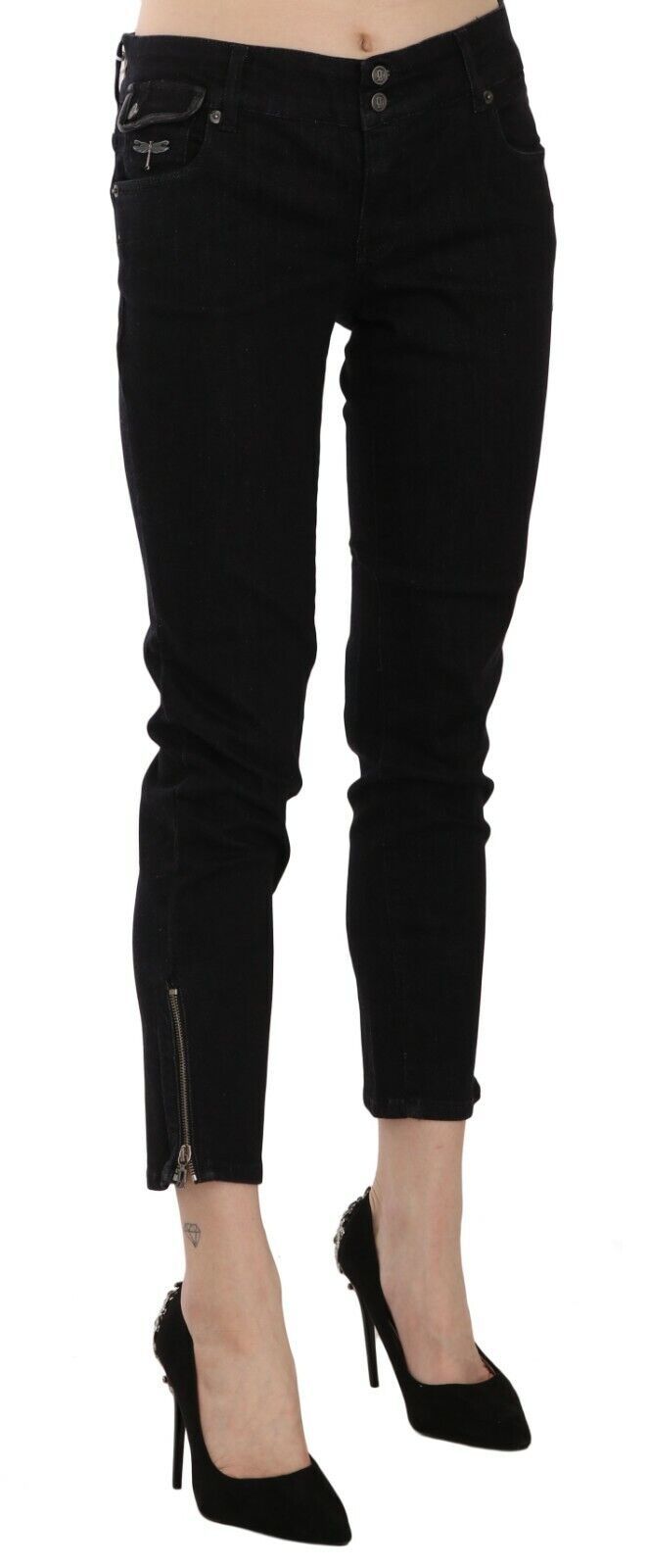 John Galliano Black Mid Waist Cropped Cut Hem Denim Casual Pants John Galliano