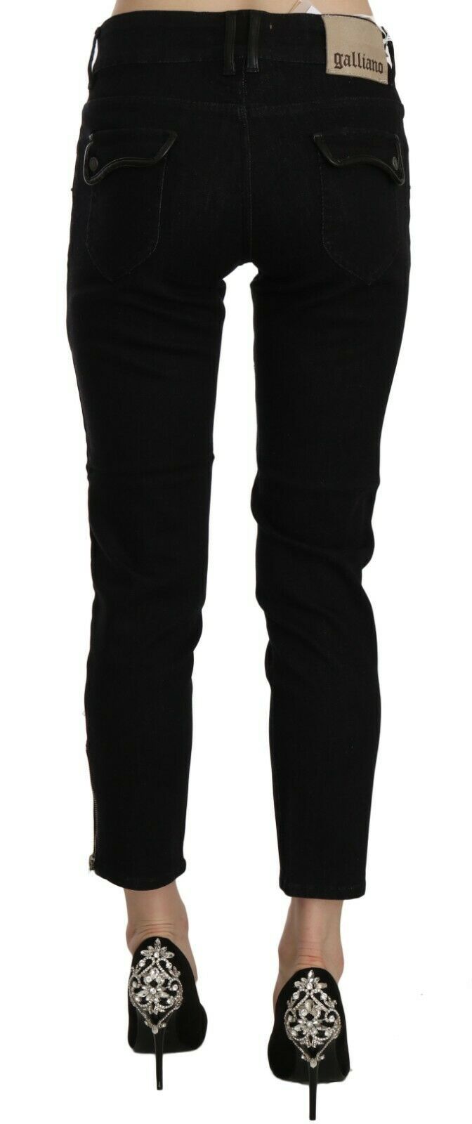 John Galliano Black Mid Waist Cropped Cut Hem Denim Casual Pants John Galliano