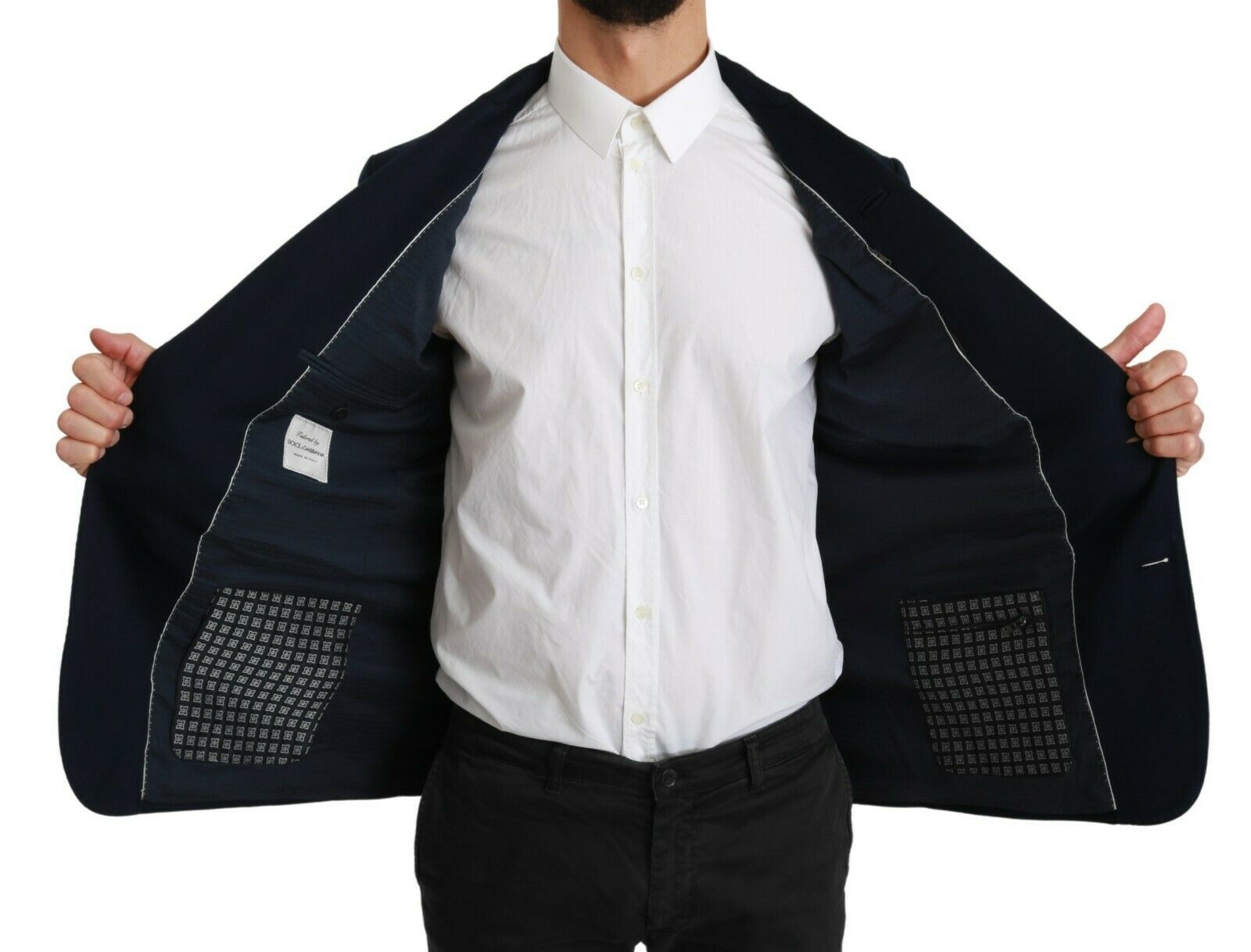 Dolce & Gabbana Blue Solid Cotton Silk Stretch Jacket Blazer Dolce & Gabbana