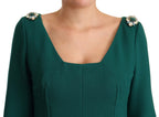 Dolce & Gabbana Green Stretch Crepe Crystal Midi Dress