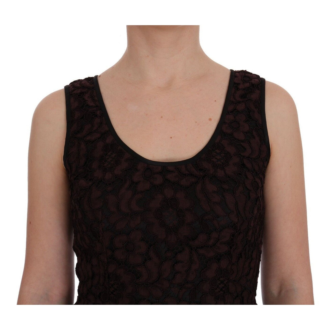 Dolce & Gabbana Bordeaux Floral Lace Ricamo Sheath Dress