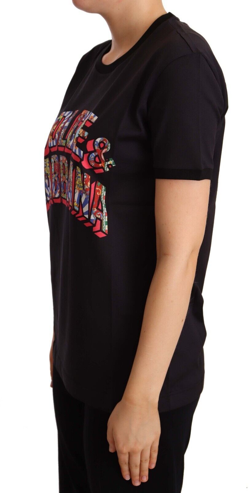 Dolce & Gabbana Black Cotton Large Print Top Crewneck T-shirt Dolce & Gabbana