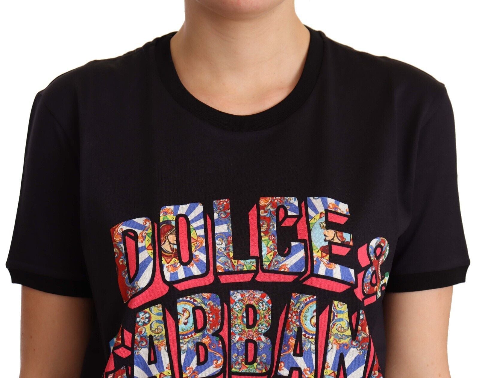 Dolce & Gabbana Black Cotton Large Print Top Crewneck T-shirt Dolce & Gabbana