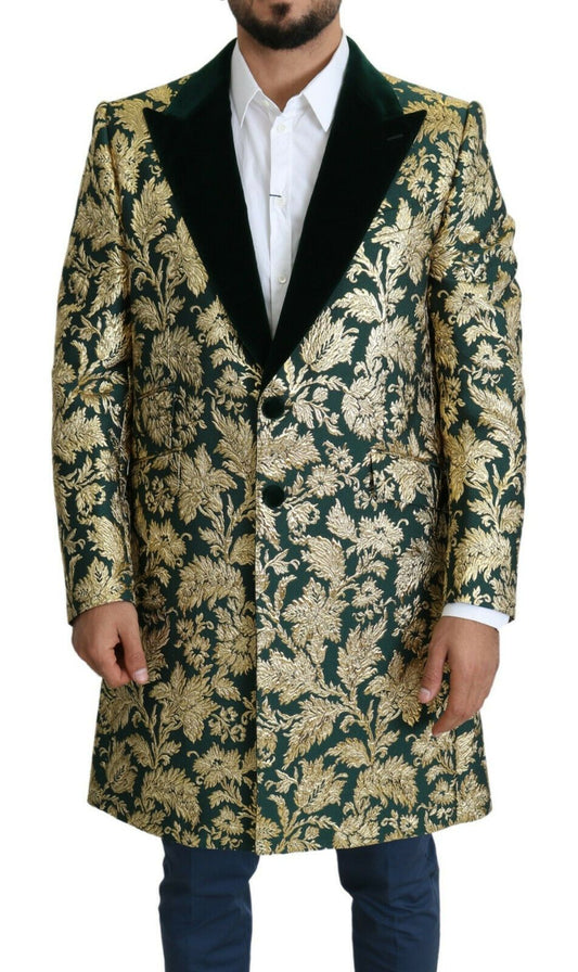 Dolce & Gabbana DOLCE & GABBANA Jacket SICILIA Green Gold Jacquard Long Coat Dolce & Gabbana