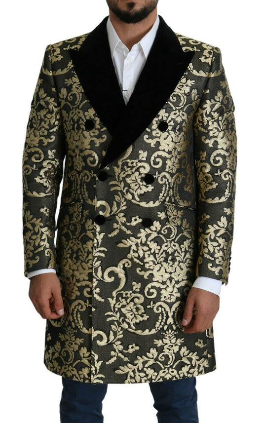 Dolce & Gabbana Black Gold Jacquard Long Coat SICILIA Jacket Dolce & Gabbana