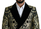 Dolce & Gabbana black and gold jacquard long coat with Sicilia jacket styling and intricate pattern details.
