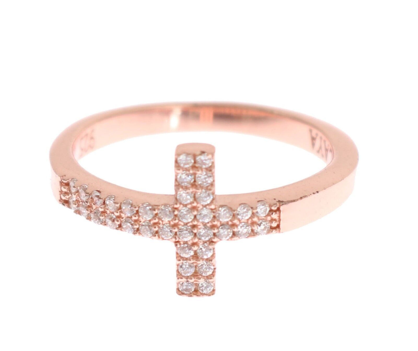 Nialaya Pink Gold 925 Silver Womens Cross CZ Ring Nialaya