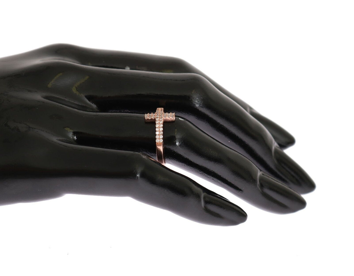 Nialaya Pink Gold 925 Silver Womens Cross CZ Ring Nialaya