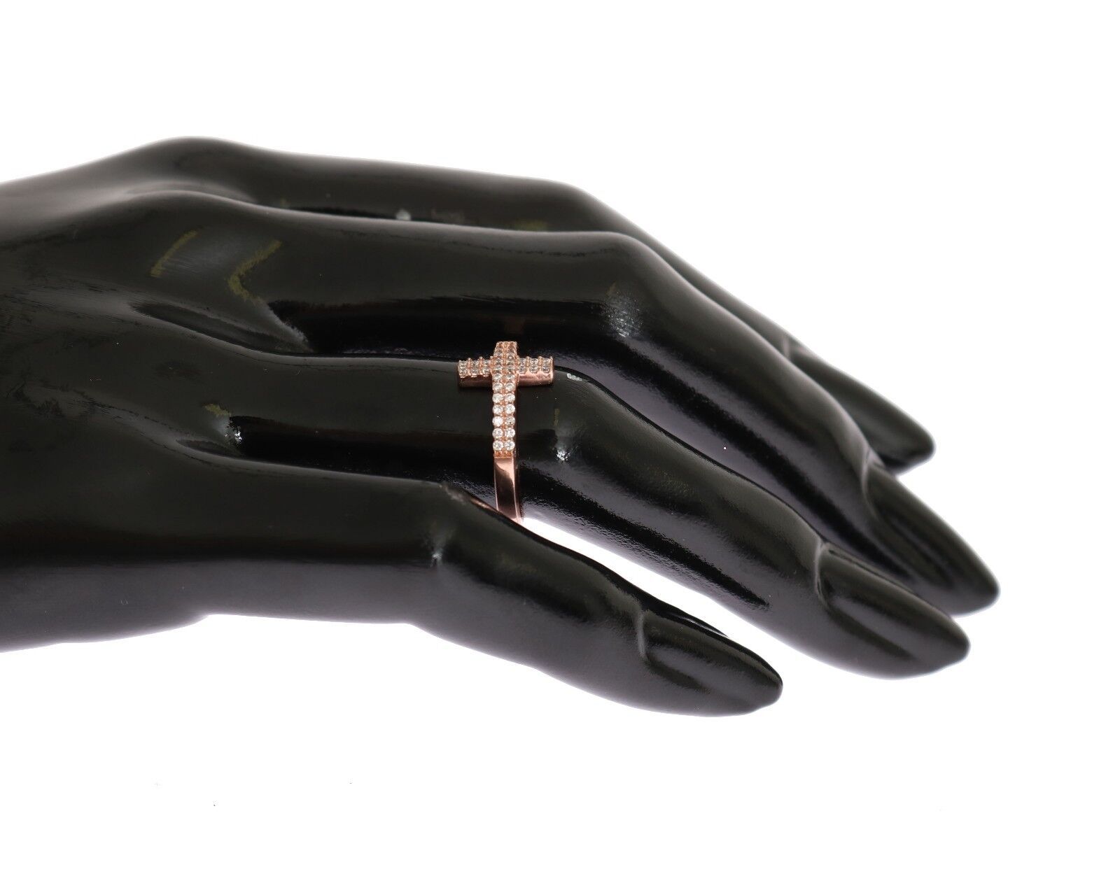 Nialaya Pink Gold 925 Silver Womens Cross CZ Ring Nialaya