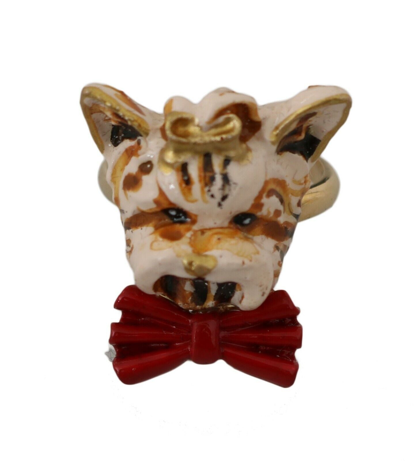 Dolce & Gabbana Beige Dog Pet Branded Accessory Gold Brass Resin Ring Dolce & Gabbana