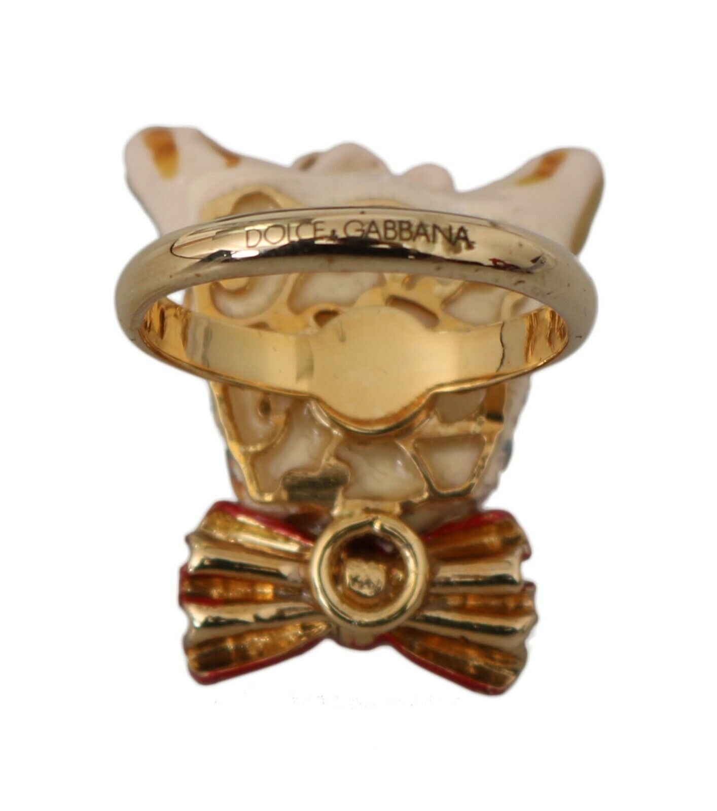 Dolce & Gabbana Beige Dog Pet Branded Accessory Gold Brass Resin Ring Dolce & Gabbana