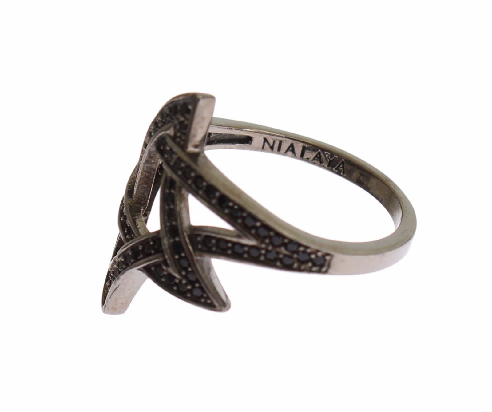 Nialaya Black CZ Rhodium 925 Silver Womens Ring Nialaya
