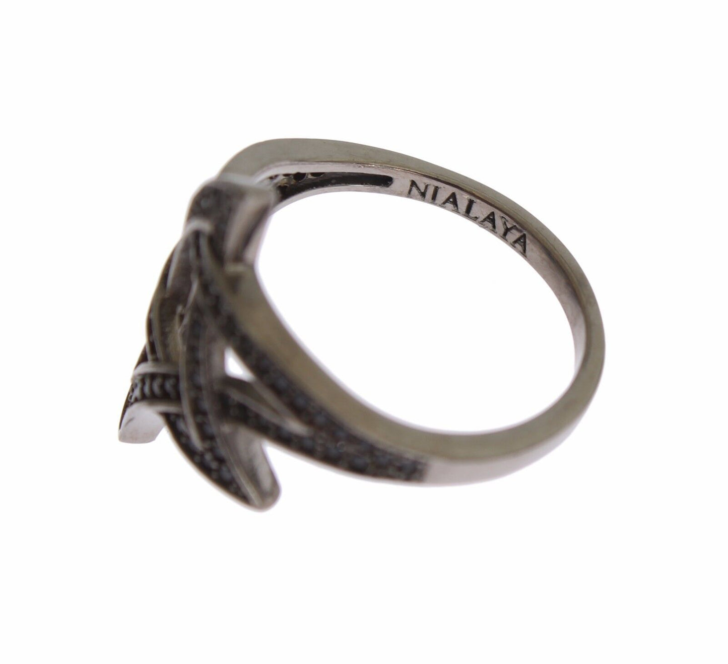 Nialaya Black CZ Rhodium 925 Silver Womens Ring Nialaya