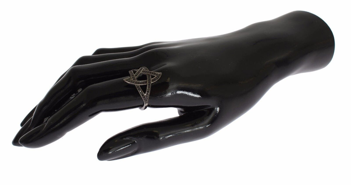 Nialaya Black CZ Rhodium 925 Silver Womens Ring - Eljoys Fashion 