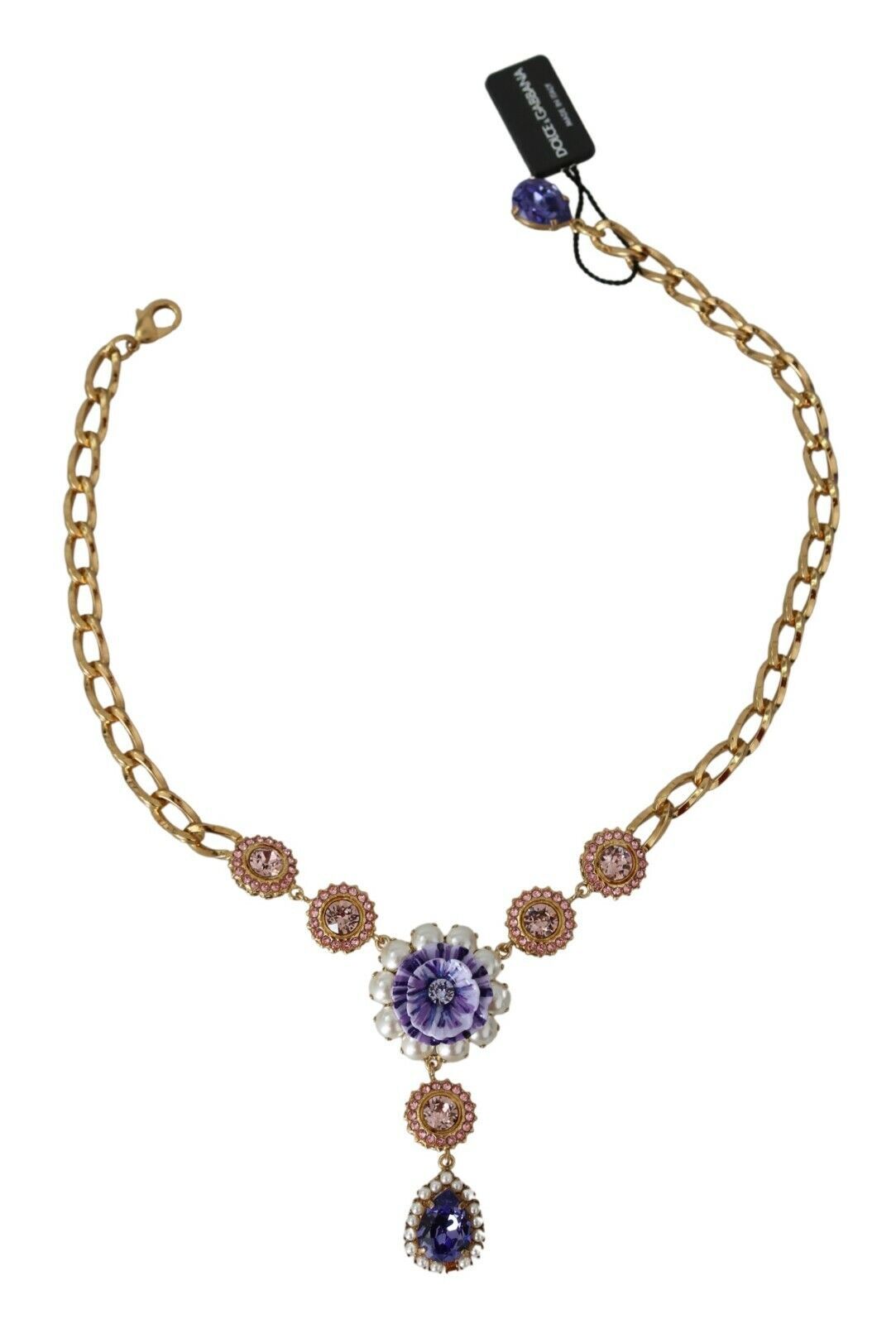 Dolce & Gabbana Pink Gold Brass Crystal Purple Pearl Pendants Dolce & Gabbana