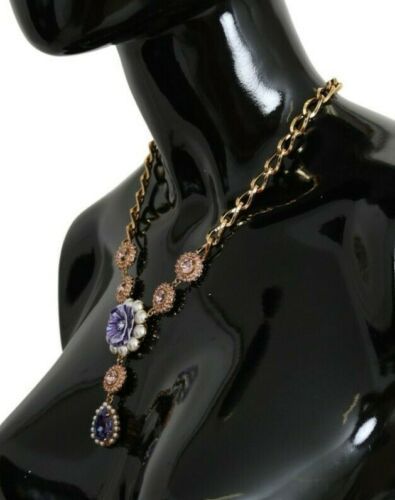 Dolce & Gabbana Pink Gold Brass Crystal Purple Pearl Pendants Dolce & Gabbana