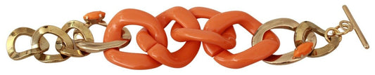 Ermanno Scervino Gold Orange Chain Wide Brass Plastic Bracelet Ermanno Scervino