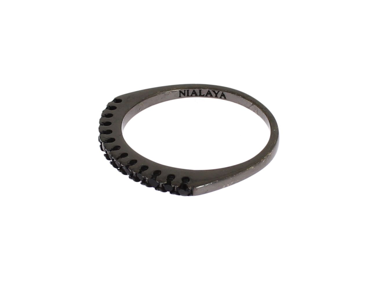 Nialaya Black CZ Rhodium 925 Silver Womens Ring Nialaya