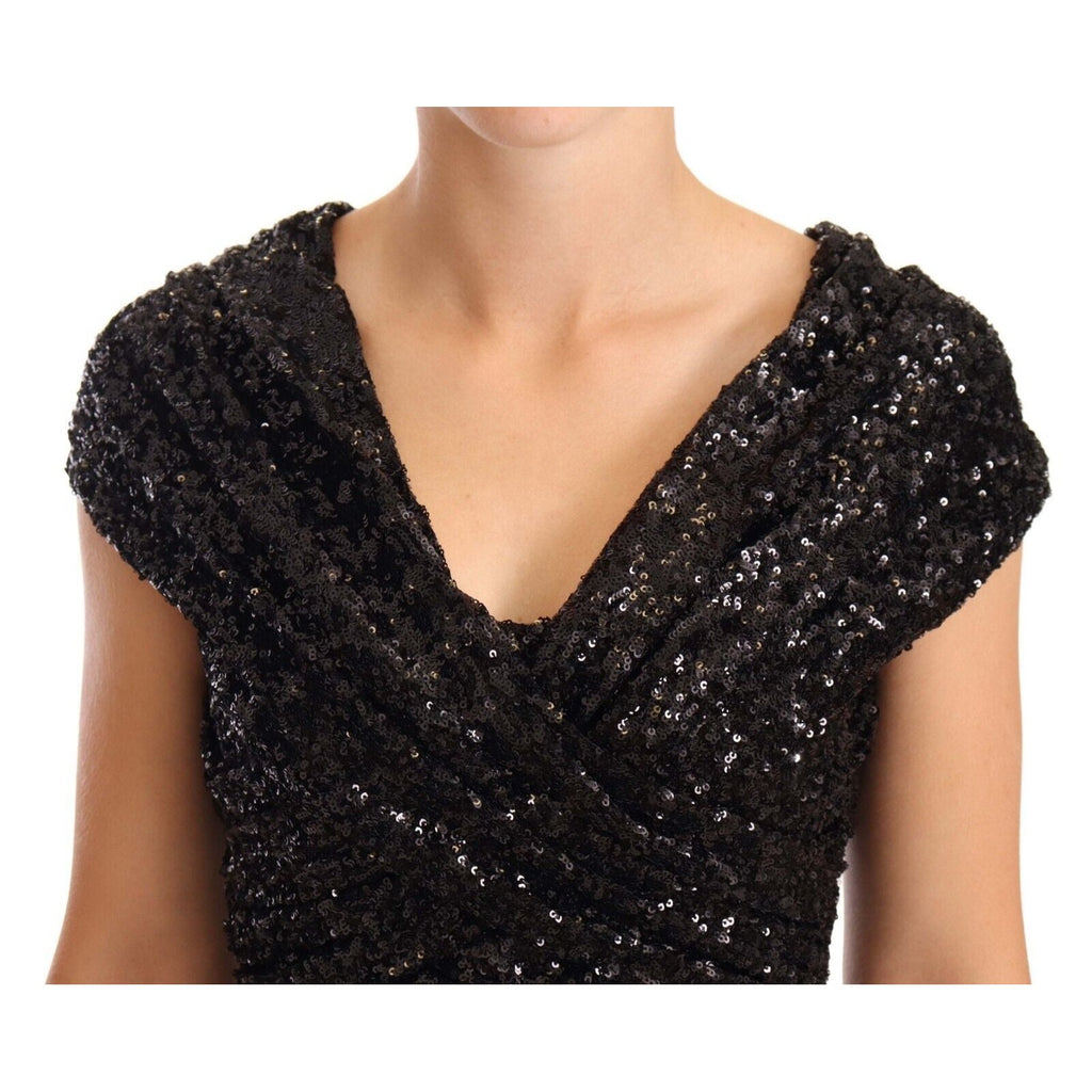 Dolce & Gabbana Black Sequined Open Shoulder Long Gown Dress