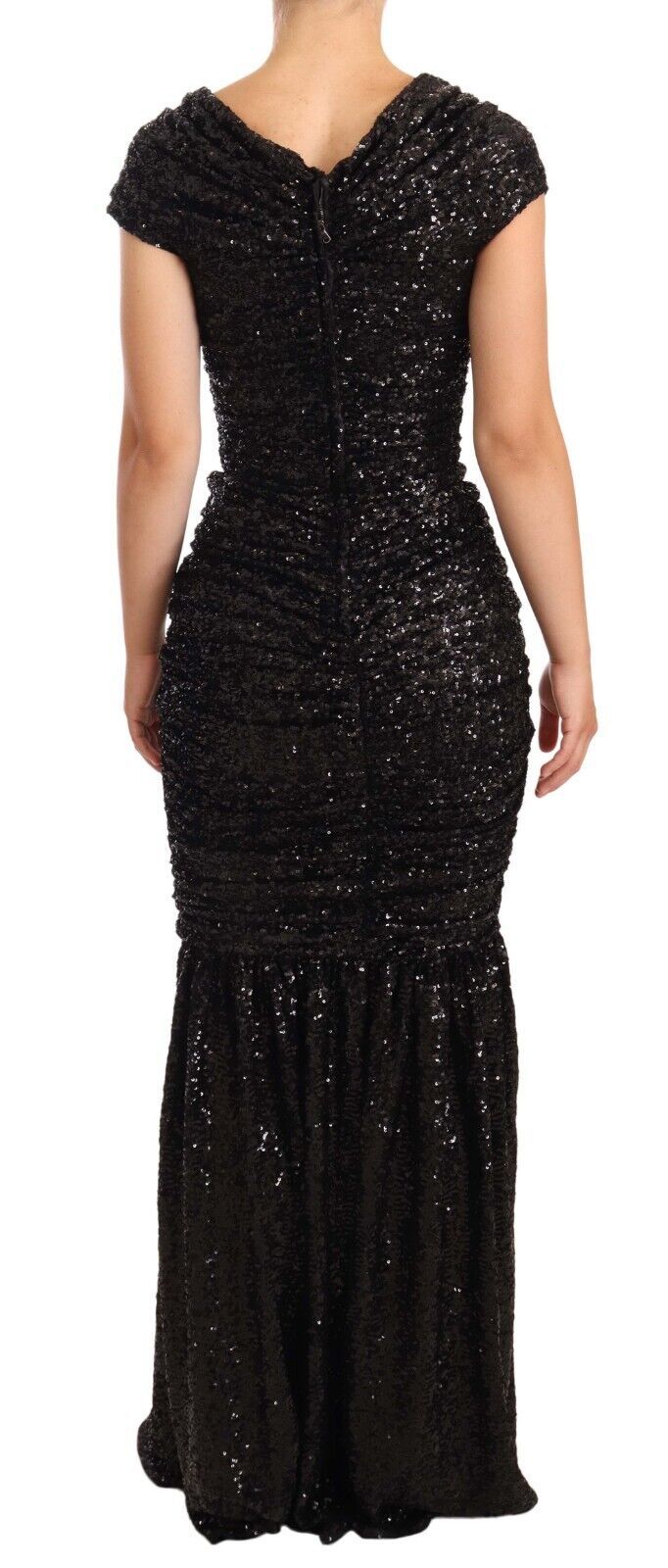 Dolce & Gabbana Black Sequined Open Shoulder Long Gown Dress Dolce & Gabbana