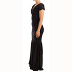 Dolce & Gabbana Black Sequined Open Shoulder Long Gown Dress